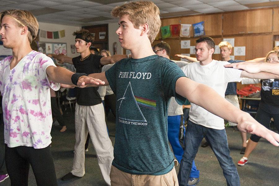 Students in Jamie Follis' fifth period Comparative Religions class are introduced to the principles of Yoga as part of the Hinduism unit. 