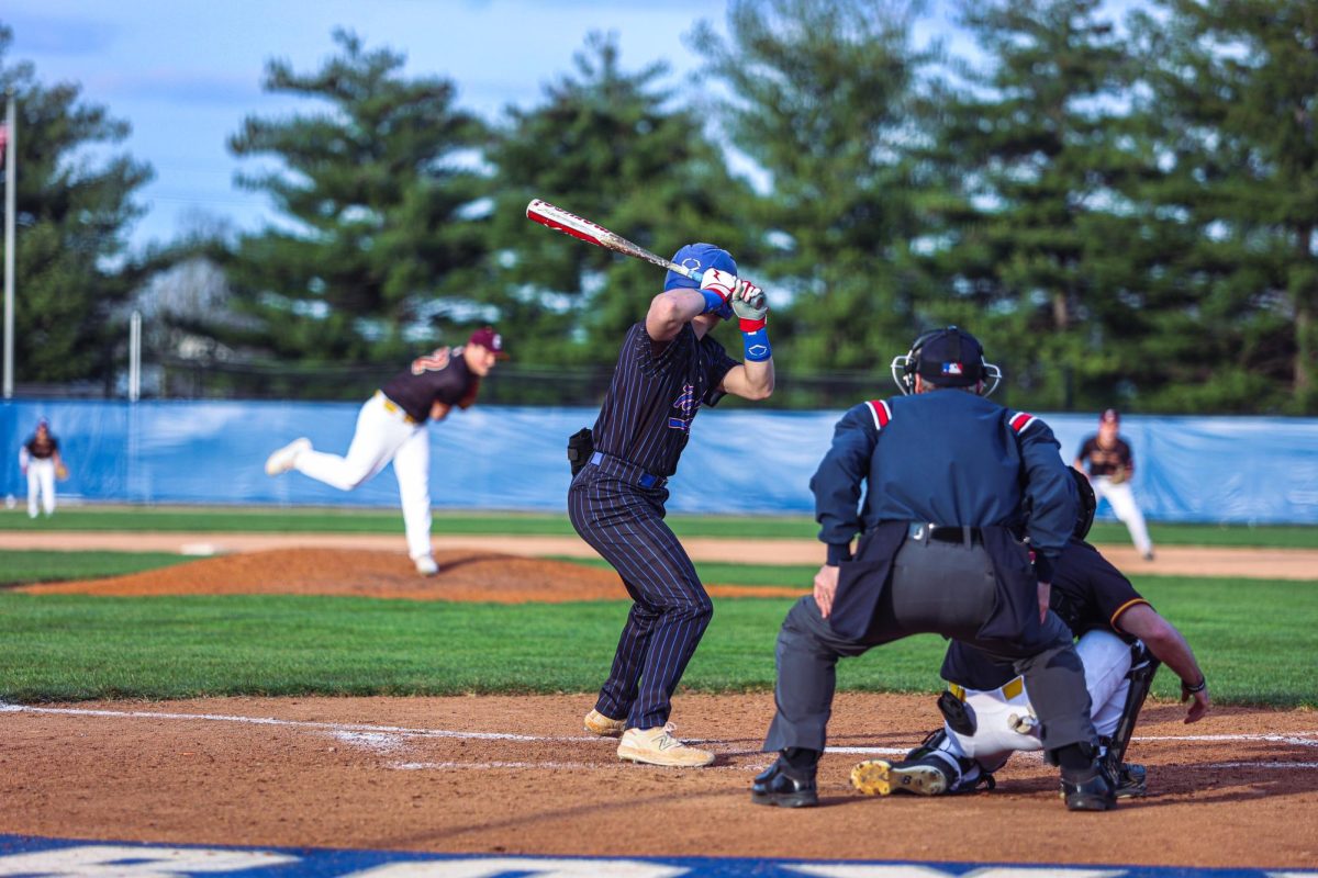 Senior Colin Goley taking a at bat.