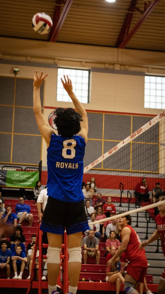 Sean Carmona sets the ball to his team mate ready to spike it over the net.